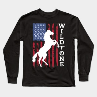 Wild One Horse Lover American Flag Vintage Distressed Long Sleeve T-Shirt